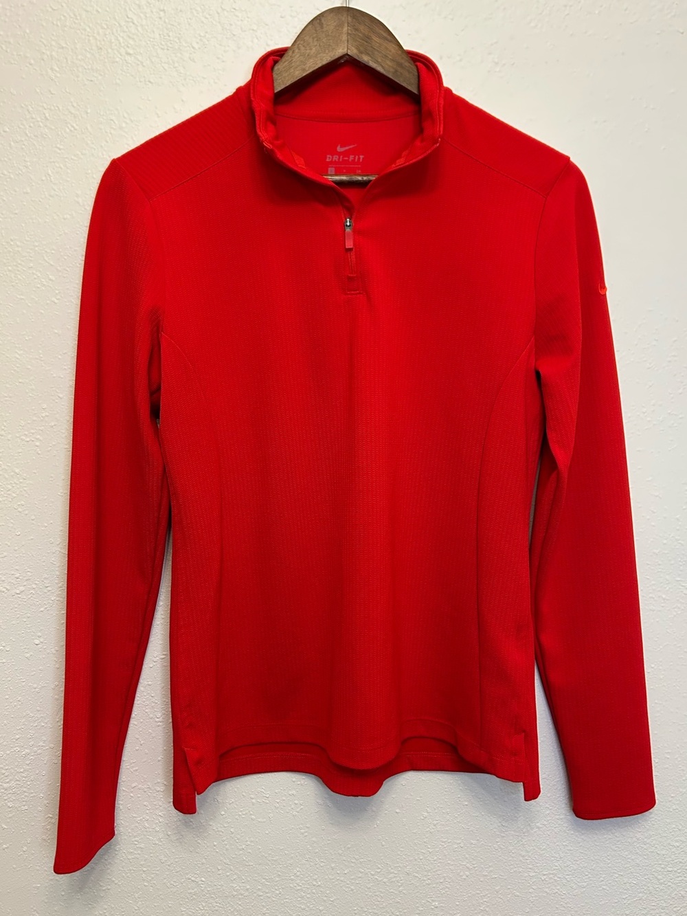 Nike Dri-Fit Red Long Sleeve Quarter Zip Embroidered Logo Sleeve Pullover
